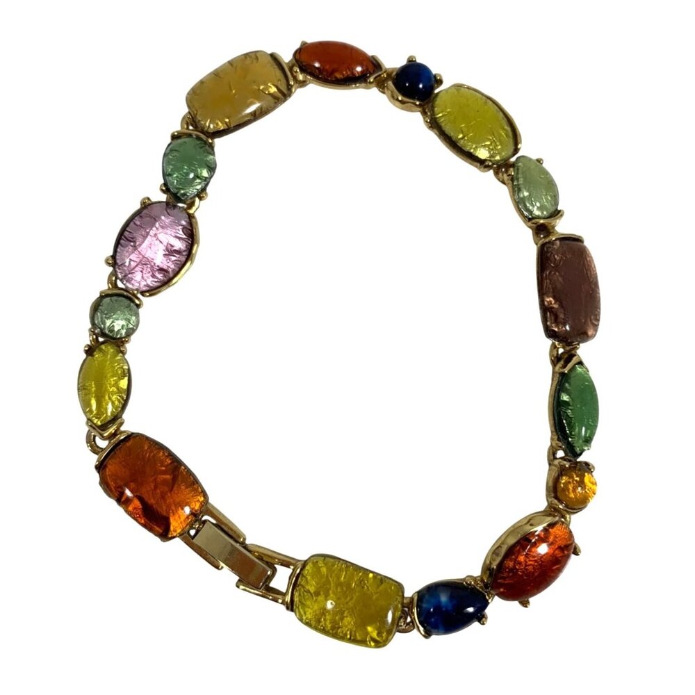 Liz Claiborne Fall Colors Foiled Gold Tone Bracelet w/ Secure Clasp 7.25"